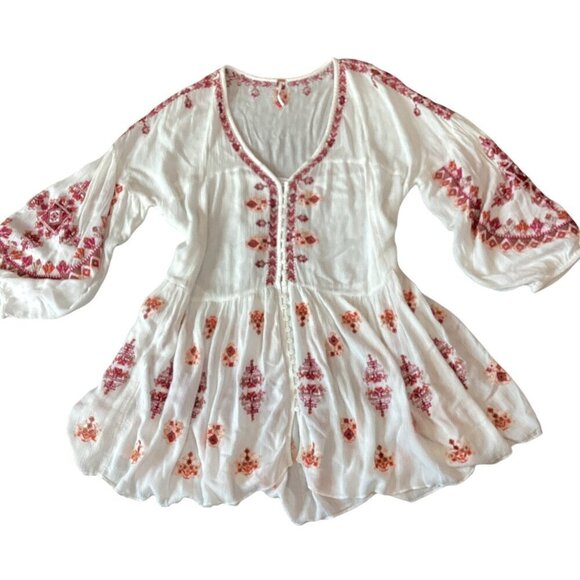 The Arianna Embroidered Tunic by Free People Sz M White #306D - Picture 4 of 12